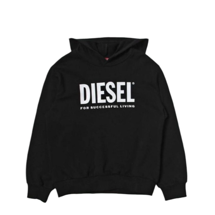 Diesel Felpa Unisex Nera in cotone con cappuccio e Logo