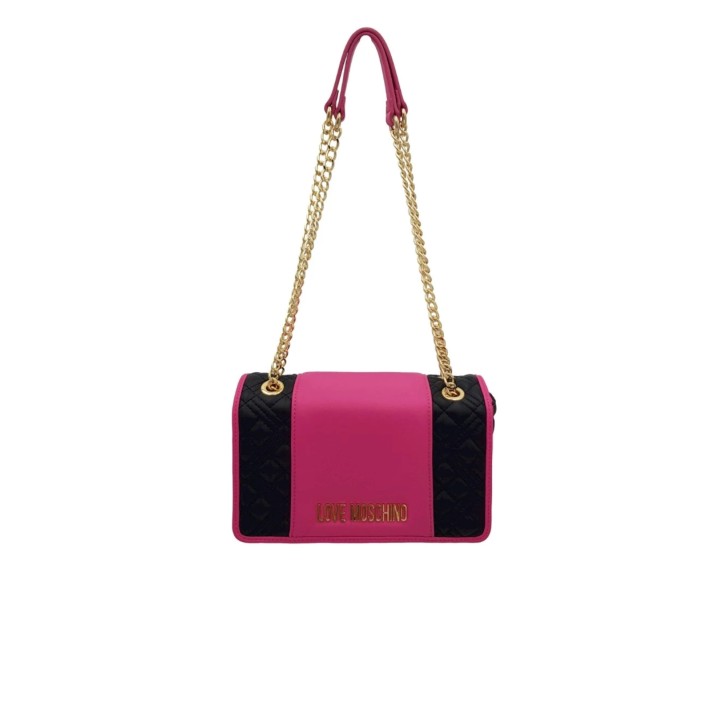 LOVE MOSCHINO BORSA BICOLOR NERO/FUCSIA TRACOLLA CON CATENA SCORREVOLE 