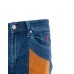 Jeckerson Jeans denim blu cinque tasche con toppe in Alcantara arancione