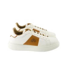 LA MARTINA SNEAKER IN LEATHER WHITE E COGNAC 