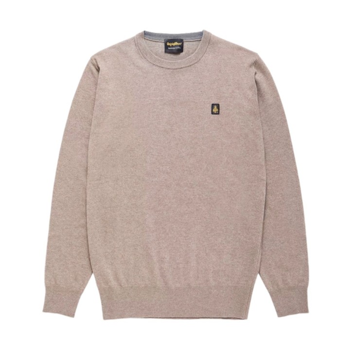 REFRIGIWEAR COLIN/1 PULLOVER BEIGE A GIROCOLLO DA UOMO CON LOGO NELLA PARTE ANTERIORE 