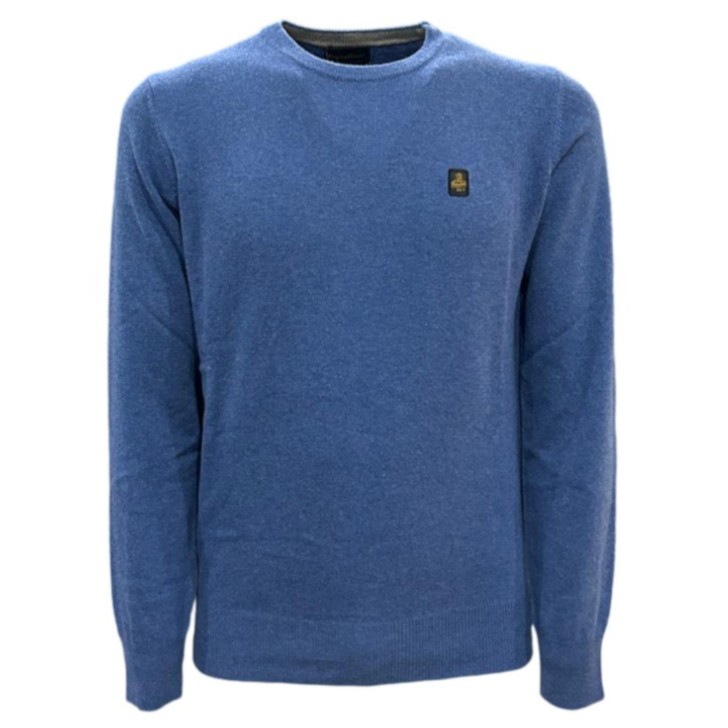 REFRIGIWEAR COLIN/1 PULLOVER AZZURRO A GIROCOLLO DA UOMO CON LOGO NELLA PARTE ANTERIORE 