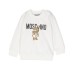 MOSCHINO COMPLETO BABY IN COTONE FELPA A GIROCOLLO+PANTALONE WHITE CON LOGO LETTERING BLACK E TEDDY BEAR	