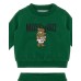 MOSCHINO COMPLETO BABY IN COTONE FELPA A GIROCOLLO+PANTALONE GREEN CON LOGO LETTERING BLACK E TEDDY BEAR