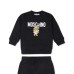 MOSCHINO COMPLETO BABY IN COTONE FELPA A GIROCOLLO+PANTALONE BLACK CON LOGO LETTERING WHITE E TEDDY BEAR