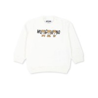 MOSCHINO FELPA A GIROCOLLO BABY UNISEX WHITE CON LOGO LETTERING BLACK E TEDDY BEAR	