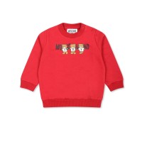 MOSCHINO FELPA A GIROCOLLO BABY UNISEX RED CON LOGO LETTERING BLACK E TEDDY BEAR	