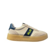 4US SNEAKER WHITE BLU NAVY IN LEATHER E SUEDE DA UOMO 