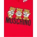 MOSCHINO ABITO A MANICA LUNGA ROSSO CON LOGO LETTERING E STAMPA TEDDY BEAR