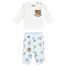 MOSCHINO COMPLETO T-SHIRT E PANTALONE IN COTONE ORGANICO CON STAMPA LOGO E TEDDY BEAR