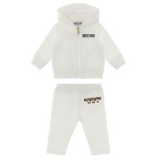 MOSCHINO COMPLETO BABY IN COTONE FELPA FULL ZIP CON CAPPUCCIO+PANTALONE WHITE