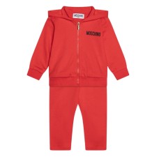 MOSCHINO COMPLETO BABY IN COTONE FELPA FULL ZIP CON CAPPUCCIO+PANTALONE RED