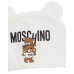 MOSCHINO CAPPELLO BABY UNISEX IN COTONE WHITE CON LOGO LETTERING E TEDDY BEAR