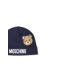 MOSCHINO CAPPELLO IN COTONE BLU CON LOGO LETTERING WHITE E TEDDY BEAR	