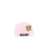 MOSCHINO CAPPELLO IN COTONE ROSA CON LOGO LETTERING BLACK E TEDDY BEAR