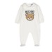 MOSCHINO TUTINA+BAVAGLINO+BERRETTO BABY UNISEX IN COTONE WHITE CON LOGO LETTERING BLACK E TEDDY BEAR