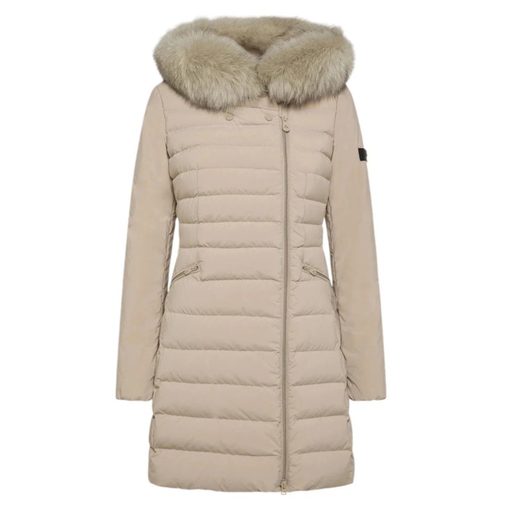 PEUTEREY SERIOLA ML 04 FUR GIUBBOTTO BEIGE SLIM CON CAPPUCCIO E PELLICCIA 