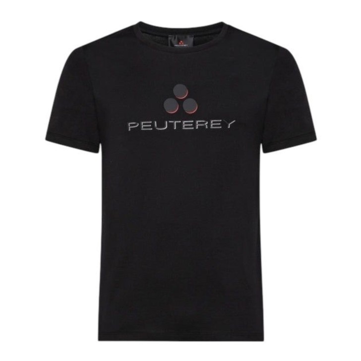 Peuterey T-Shirt nera in cotone a manica corta con logo lettering 