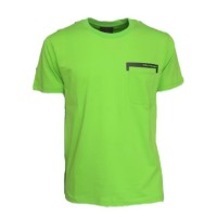 Peuterey T-Shirt verde a girocollo in jersey di cotone con taschino sul petto e scritta Peuterey