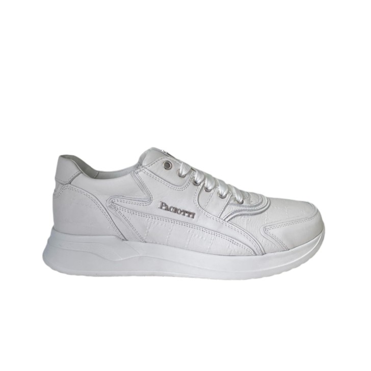 PACIOTTI SNEAKER IN LEATHER TOTAL WHITE CON STAMPA PUGNALE ALL OVER TONO SU TONO 