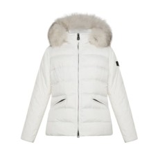 Peuterey Kids Jacket bianco con Cappuccio con bordo in pelliccia di volpe removibile e Cerniera centrale nera