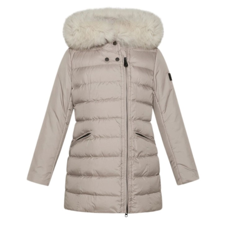 PEUTEREY SERIOLA MQS 04 FOX FUR KID BEIGE CON LOGO SULLA MANICA 