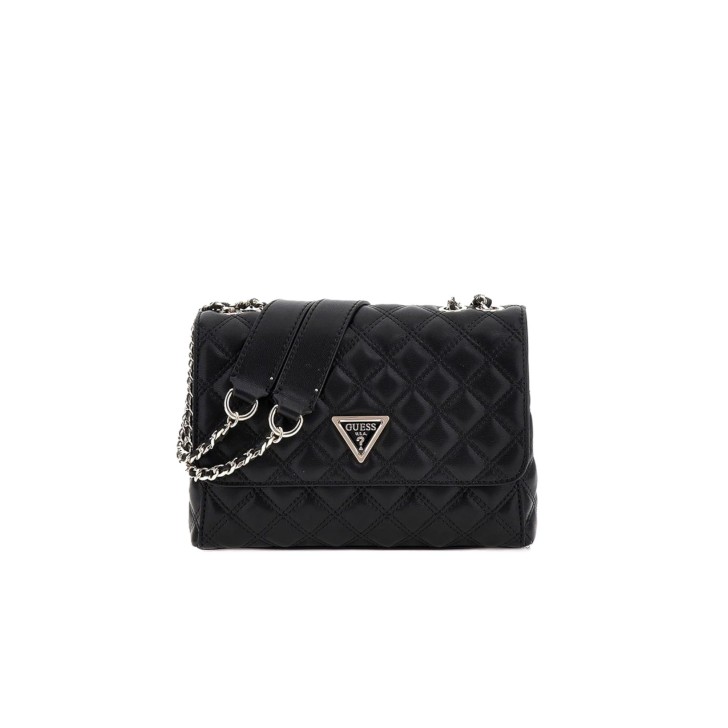 GUESS BORSA A SPALLA TRAPUNTAT BLACK CON LOGO LETTERING