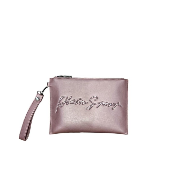 Plein Sport Pochette in pelle rosa con laccio da polso