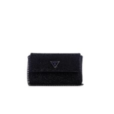 GUESS MINI POCHETTE CON STRASS ALL OVER BLACK E TRACOLLA IN CATENA SILVER ESTRAIBILE