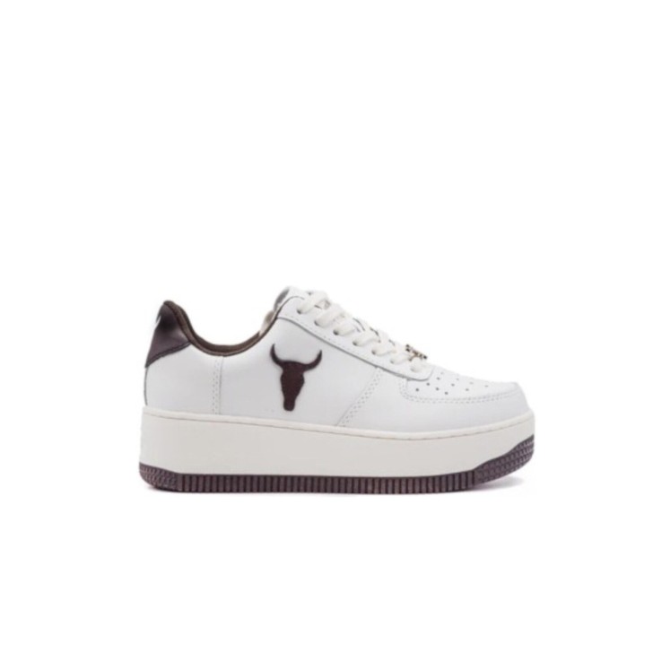 Windsor Smith sneakers da donna in pelle bianca con inserti marroni