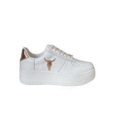 WINDSORSMITH REGHARGE SNEAKER PLATFORM IN LEATHER WHITE CON STAMPA COCCO GOLDROSE