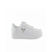 WINDSOR SMITH SNEAKER IN LEATHER WHITE CON LOGO IN  METALLO GOLD