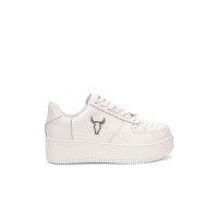 WINDSOR SMITH SNEAKER IN LEATHER WHITE CON LOGO IN  METALLO SILVER