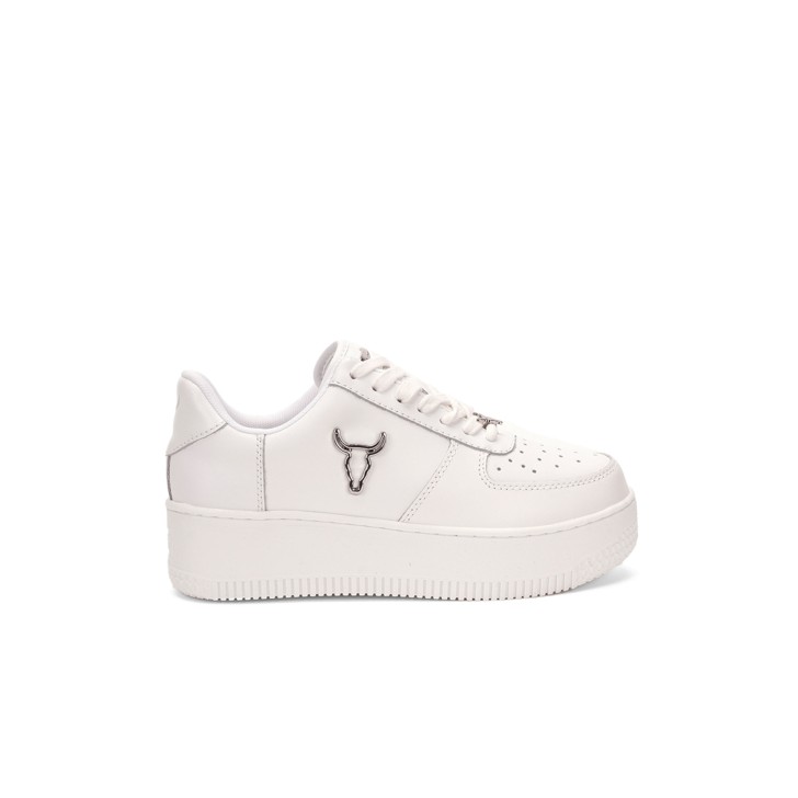 WINDSOR SMITH SNEAKER IN LEATHER WHITE CON LOGO IN  METALLO SILVER