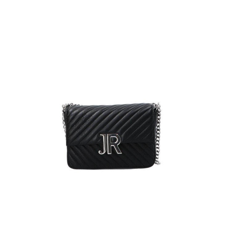 JOHN RICHMOND BORSA A SPALLA NERA DA DONNA CON LOGO ARGENTO NELLA PARTE ANTERIORE 