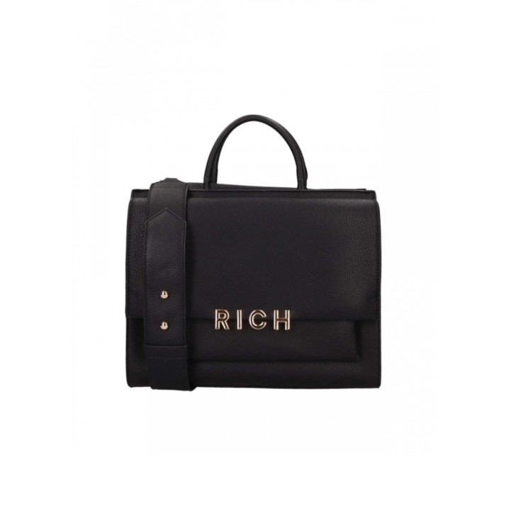 JOHN RICHMOND TOTE BAG NERA A MANO CON LOGO ORO 