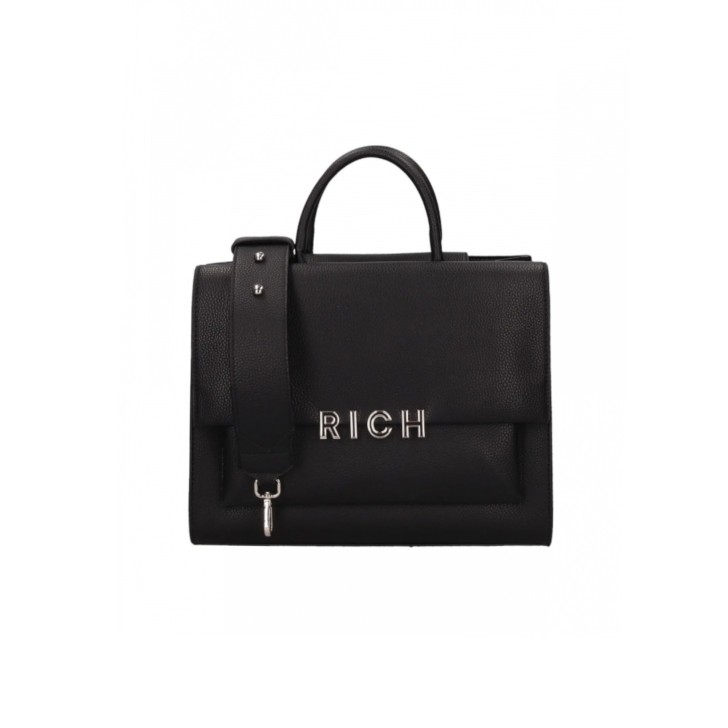 JOHN RICHMOND TOTE BAG NERA A MANO CON LOGO ARGENTO 