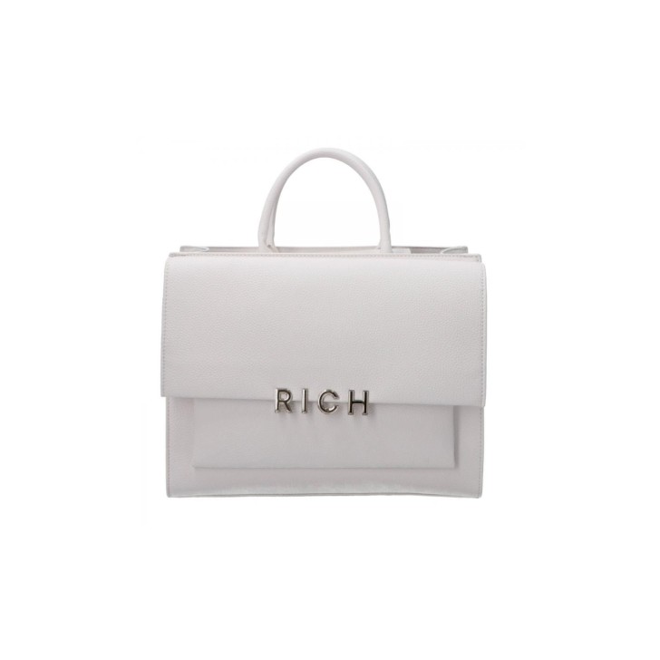 JOHN RICHMOND TOTE BAG BIANCA A MANO CON LOGO ARGENTO 