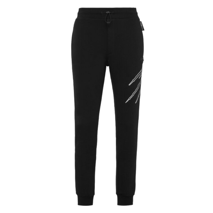 PLEIN SPORT PANTALONE JOGGING TROUSERS IN COTONE BLACK E SILVER