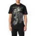 PLEIN SPORT T-SHIRT IN JERSEY DI COTONE A MANICA CORTA BLACK E SILVER CON STAMPA LAMINATA E IN STRASS