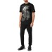 PLEIN SPORT T-SHIRT IN JERSEY DI COTONE A MANICA CORTA BLACK E SILVER CON STAMPA LAMINATA E IN STRASS