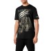 PLEIN SPORT T-SHIRT IN JERSEY DI COTONE A MANICA CORTA BLACK E GOLD CON STAMPA LAMINATA E IN STRASS