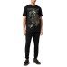 PLEIN SPORT T-SHIRT IN JERSEY DI COTONE A MANICA CORTA BLACK E GOLD CON STAMPA LAMINATA E IN STRASS