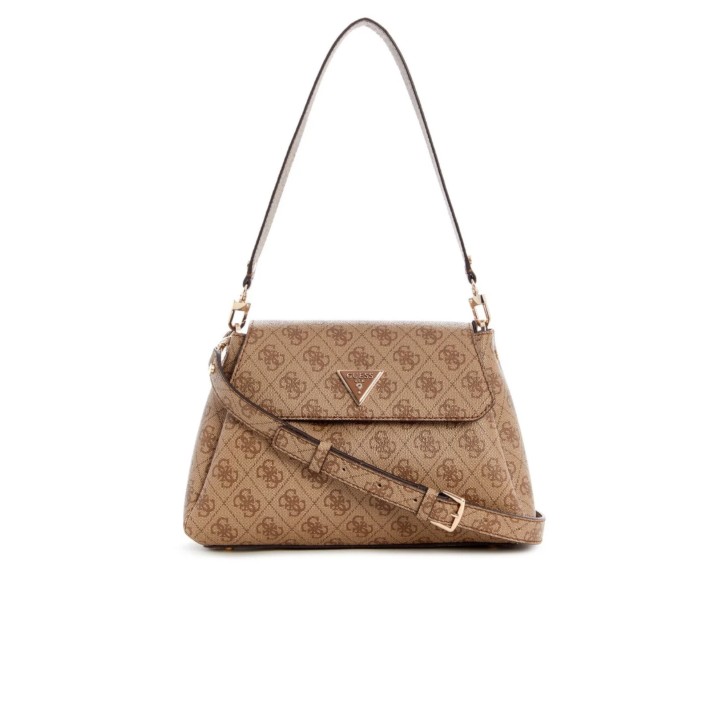 GUESS BORSA A SPALLA BROWN CON 4G LOGO ALL OVER E TRACOLLA REGOLABILE E ESTRAIBILE