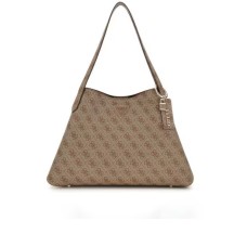 GUESS BORSA A SPALLA BROWN CON 4G LOGO ALL OVER CON PENDENTE ESTRAIBILE E LOGO LETTERING 