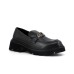 4US MOCASSINO IN LEATHER BLACK CON LOGO LETTERING IN METALLO