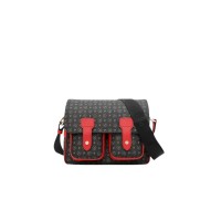 Pollini Borsa a spalla Messenger large Nera con Stampa Heritage e inserti Rossi