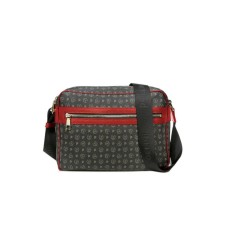 Pollini Borsa a spalla Messenger Nera con stampa Heritage e inserti rossi