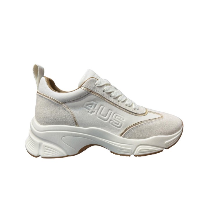 4US SNEAKER IN LEATHER E SUEDE WHITE GOLD DA DONNA