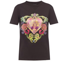 Versace Jeans Couture T-shirt a manica corta Nera con maxi stampa e logo lettering 